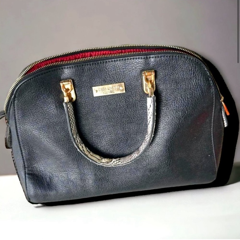 Kate Spade♠️ Double Python handles, black leather satchel👜